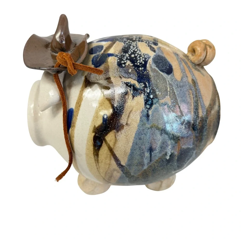 Unbranded Piggy Bank Unisex Medium Multi Cowboy Hat Studio Pottery Ceramic Pig - Picture 3 of 11